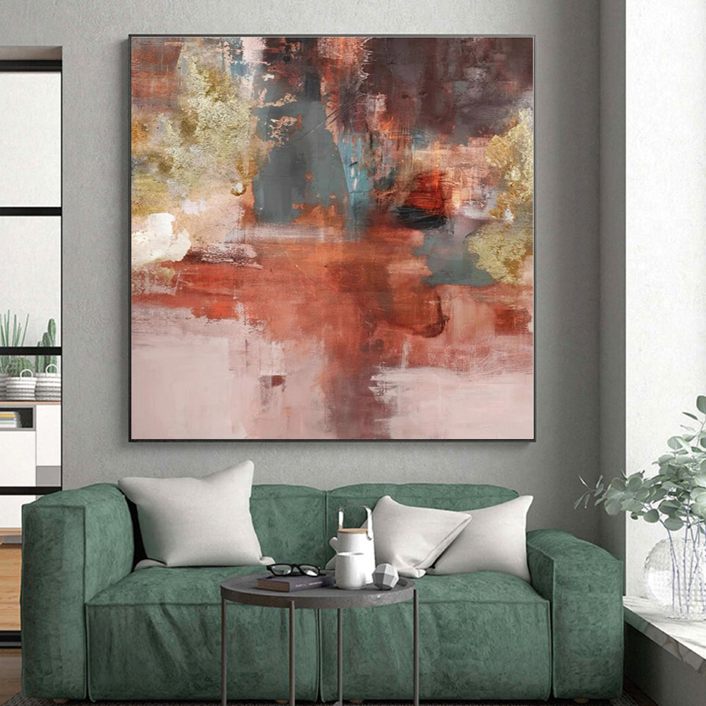 “Warm Tones with Gold Accents”,Abstract Textured Oil Painting CT0583