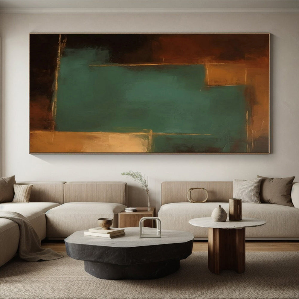 “Dialogue Between Brown & Teal - Gold”,Color - Field Abstract Art CT0601