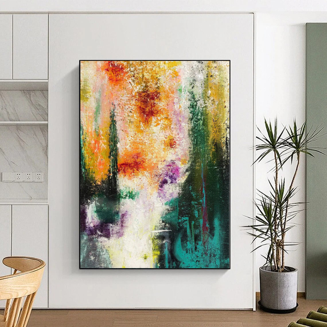 “Golden Chaos” - Abstract Art with Gray, Gold, Black Mottled Patterns CT0008