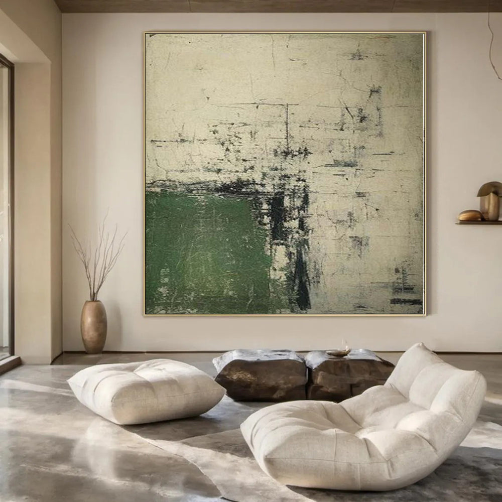 “Green and Gray Abstract Layers” Mixed - Media Art CT0168