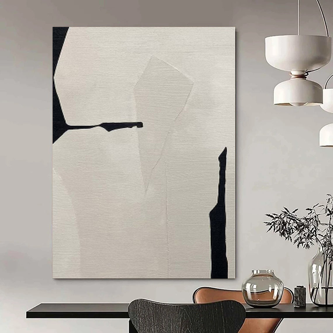 “Beige and Black Geometric Cuts” Collage - Style Acrylic Art CT0146