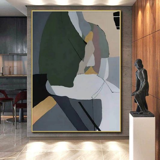 “Green - Grey Geometric Forms”,Geometric Abstract Painting CT0350