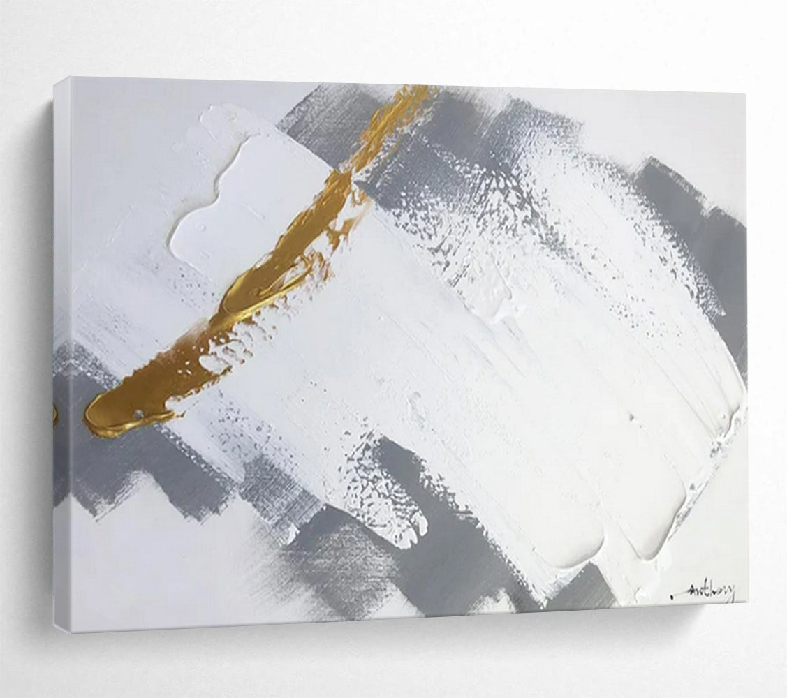 “Gilded Crossover” - White, gray, gold; thick gold streak across textured gray - white CT1568