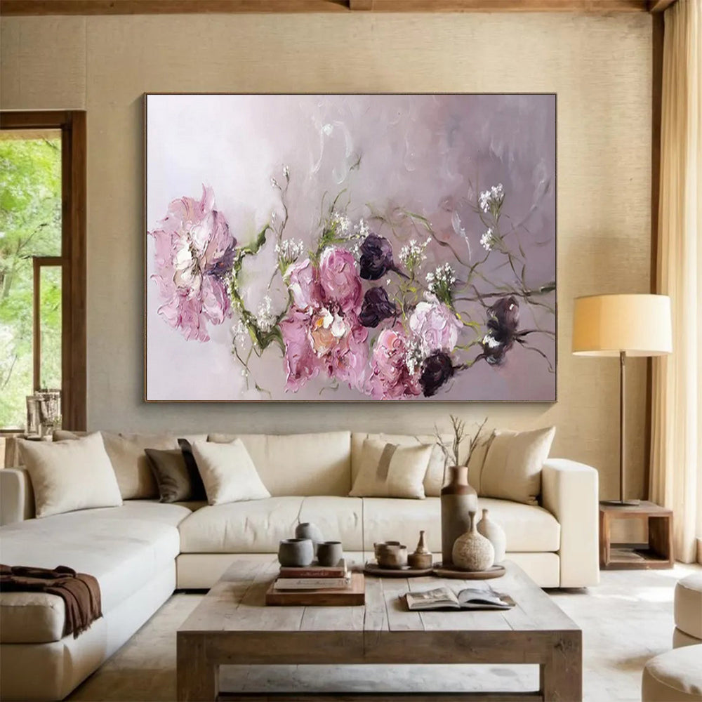 “Pink Flowers with Baby's Breath” – Impasto Floral Oil Painting CT1762