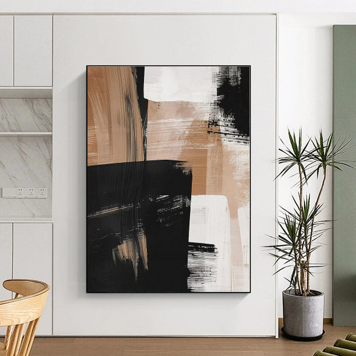 “Black - Beige Bold Abstraction” - Abstract Modernist Art CT0422