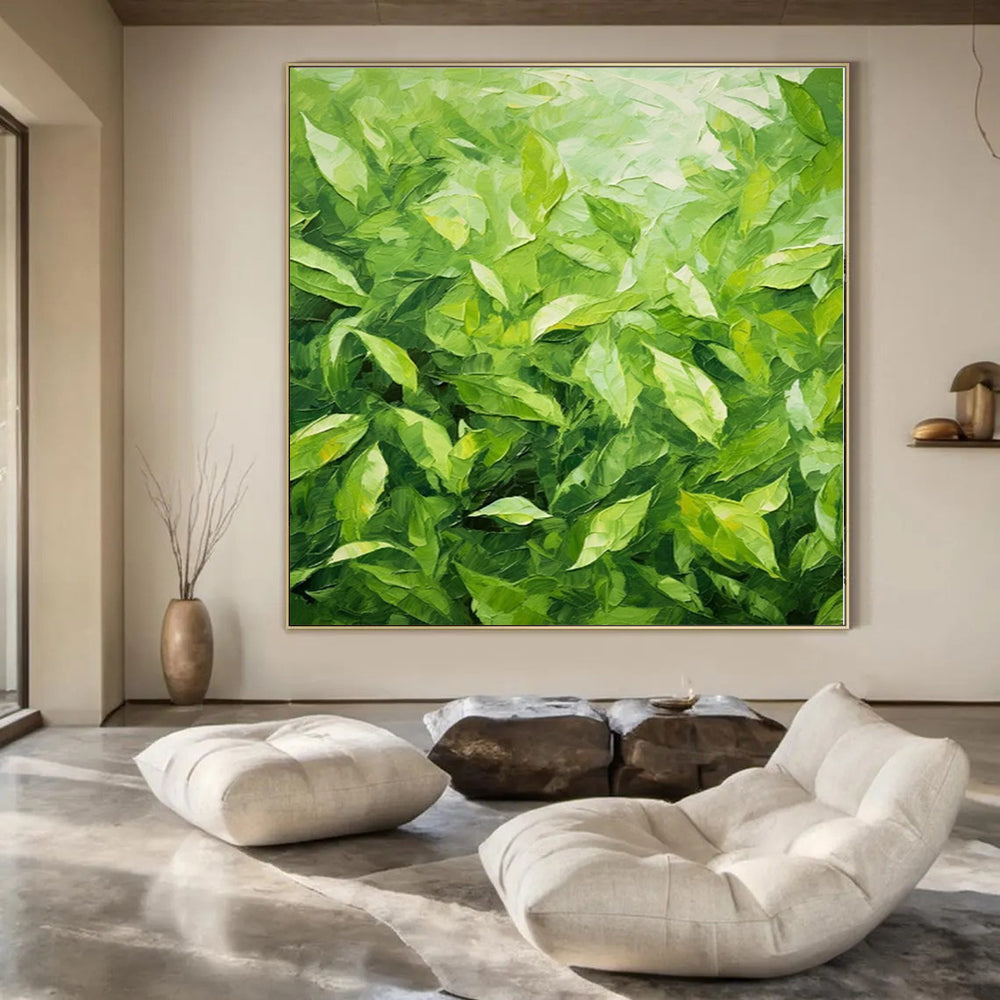 “Lush Green Leaves Impasto” Textured Acrylic Art CT0200