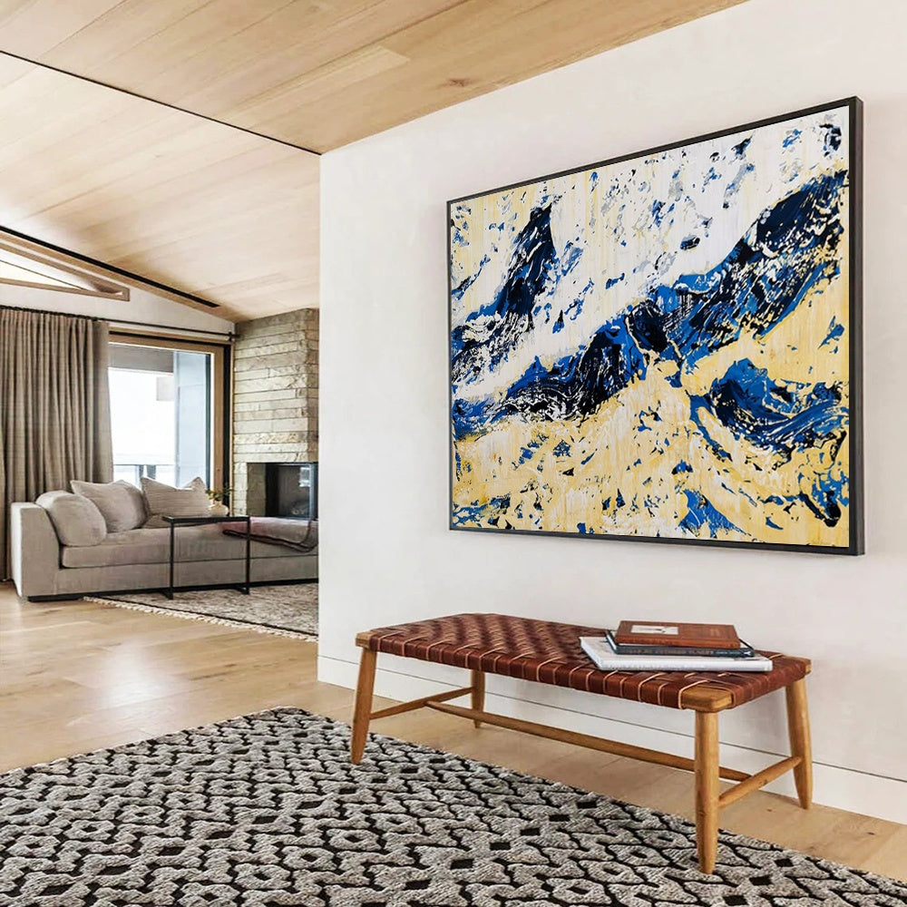 “Blue and Gold Abstract Peaks” – Expressionistic Landscape Acrylic Painting CT1751