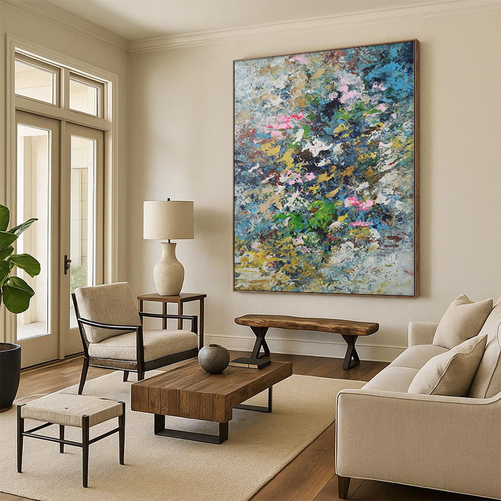 “Colorful Chaos Blooms” - Abstract Floral - inspired Painting with Multicolored Petals CT0017