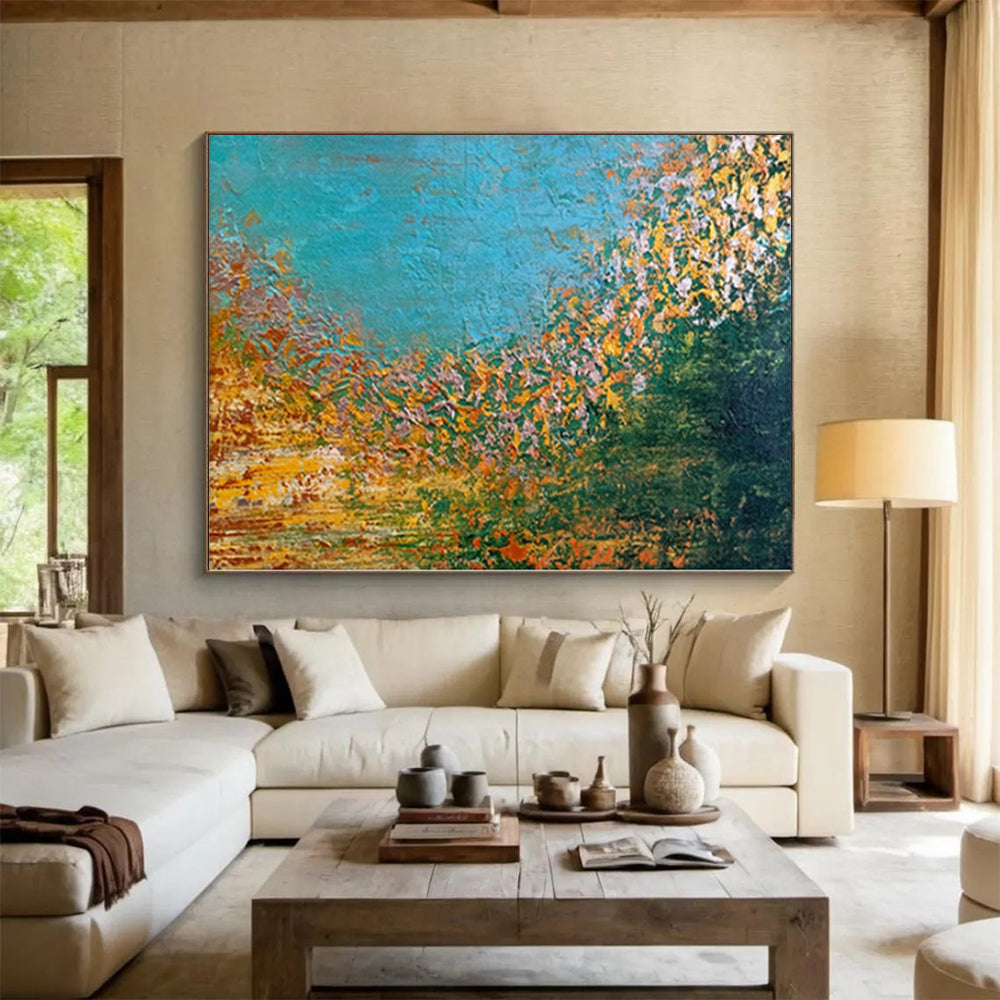 “Riverbank in Autumn” - Abstract Work with Blue, Yellow, Orange, Green CT0067