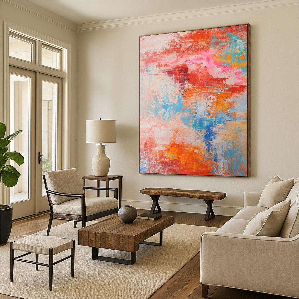 “Vibrant Abstract Chaos” - Abstract Work with Red, Orange, Blue, Pink, White CT0031