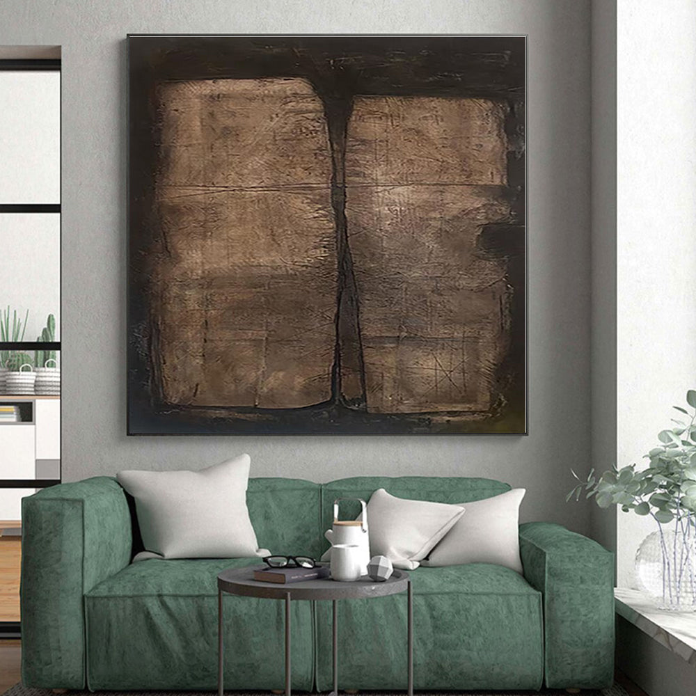 “Textured Brown Diptych”,Abstract Minimalist Mixed - Media Work CT0548