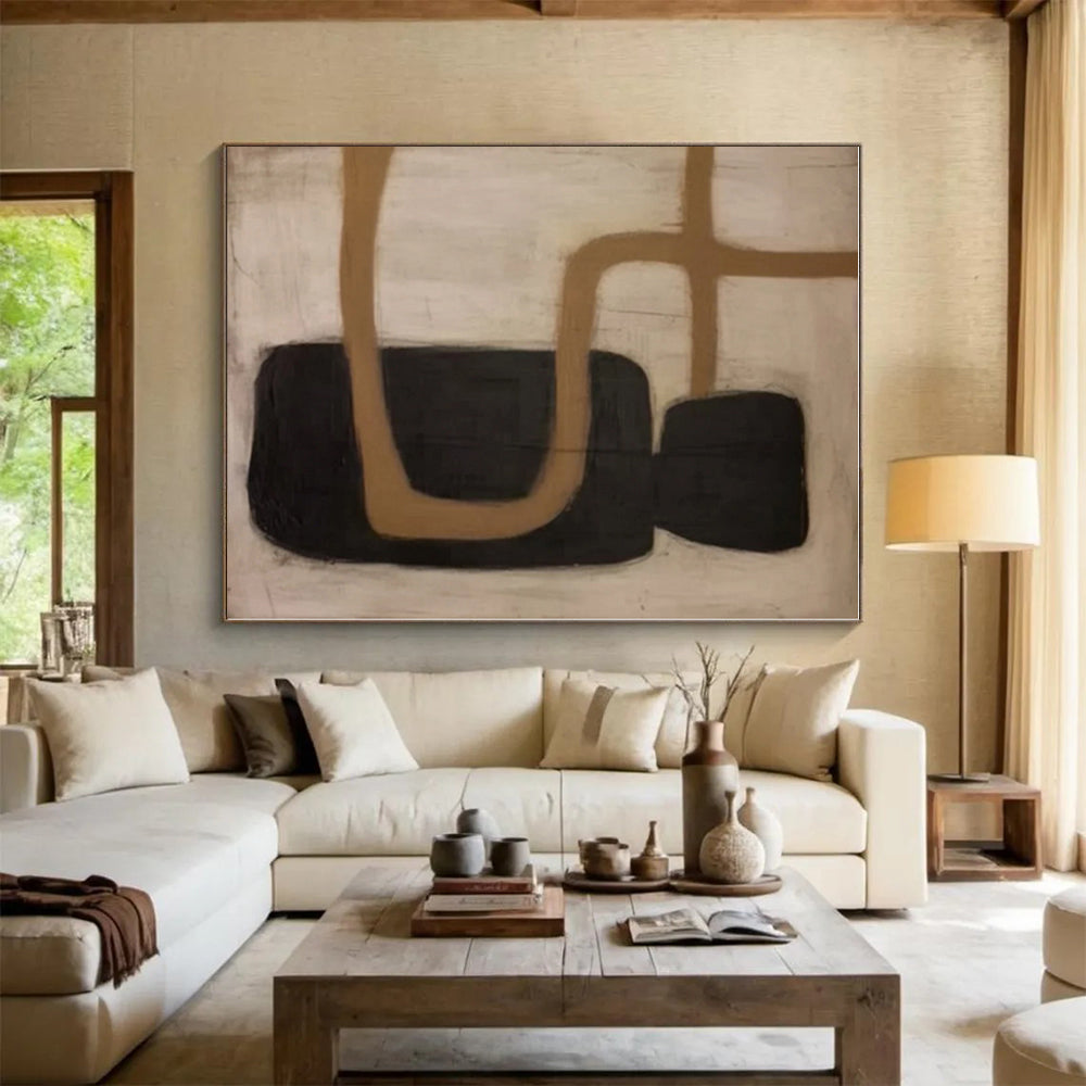 “Curved Brown and Black Shapes”,Abstract Organic - Shaped Acrylic Creation CT0536