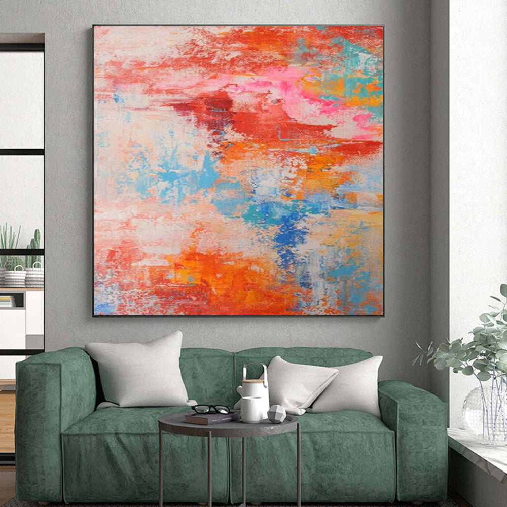 “Vibrant Abstract Chaos” - Abstract Work with Red, Orange, Blue, Pink, White CT0031
