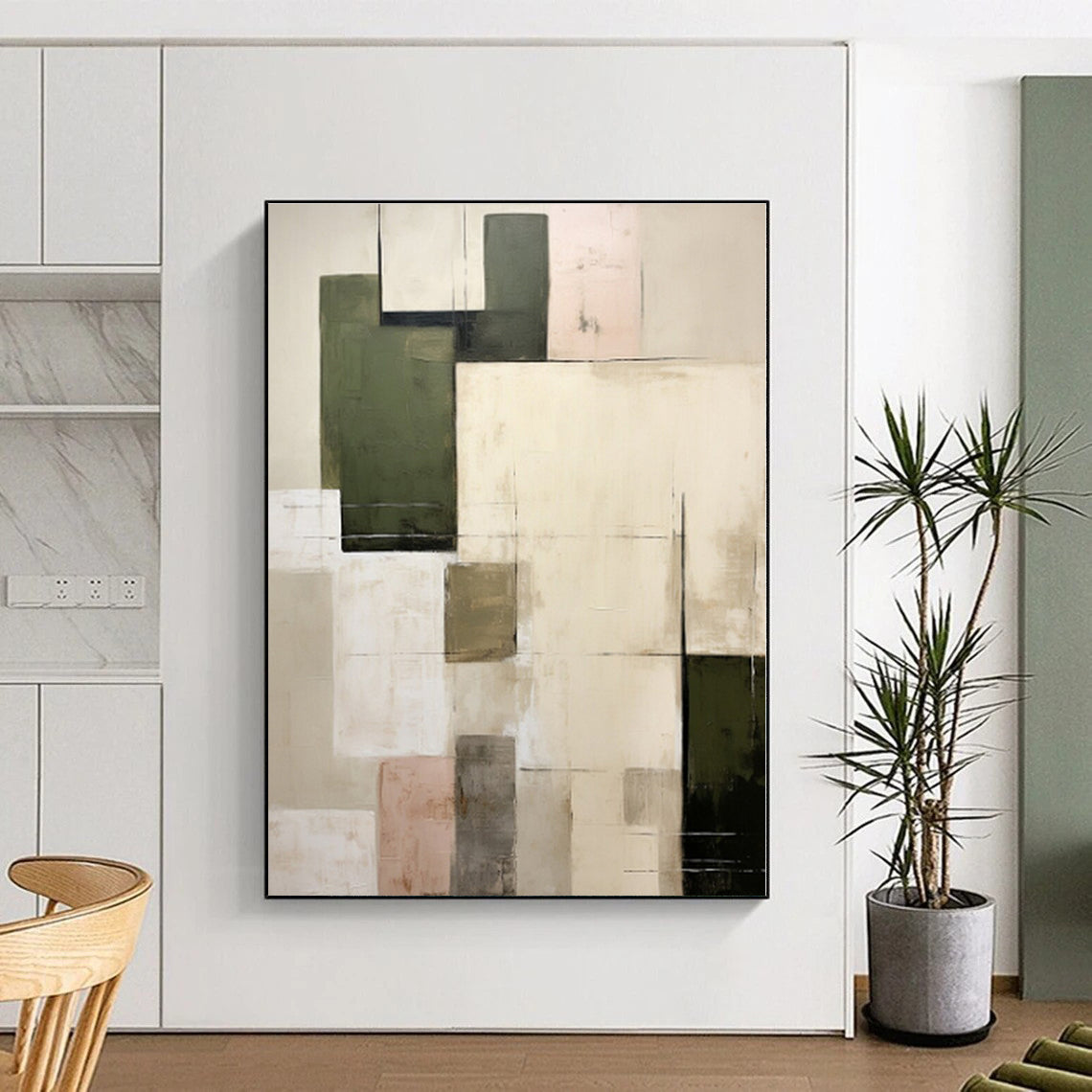 “Green - Neutral Block Composition” - Abstract Minimalist Painting CT0395