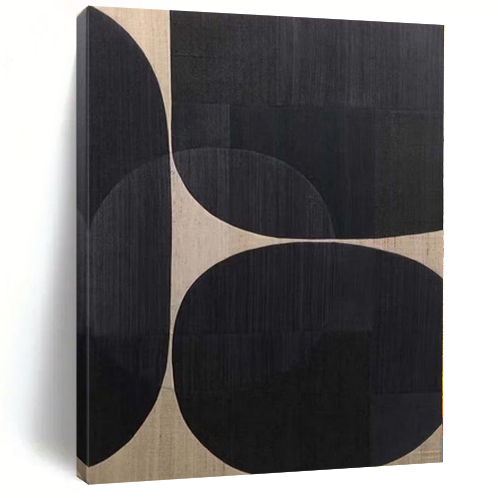 “Black - Beige Circular Cosmos” Abstract Acrylic Art CT0137