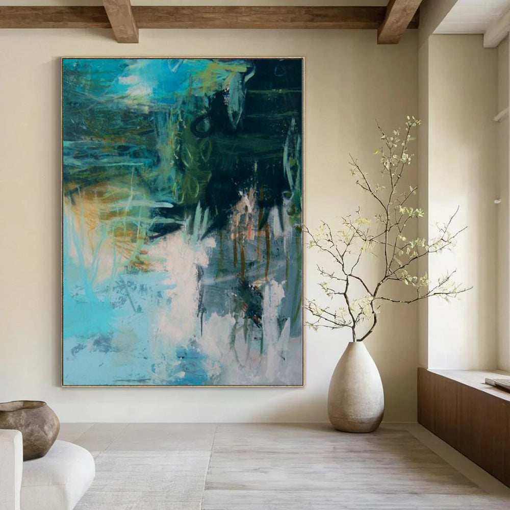 “Teal - Green Abstract Chaos” Impressionistic Acrylic Art CT0196