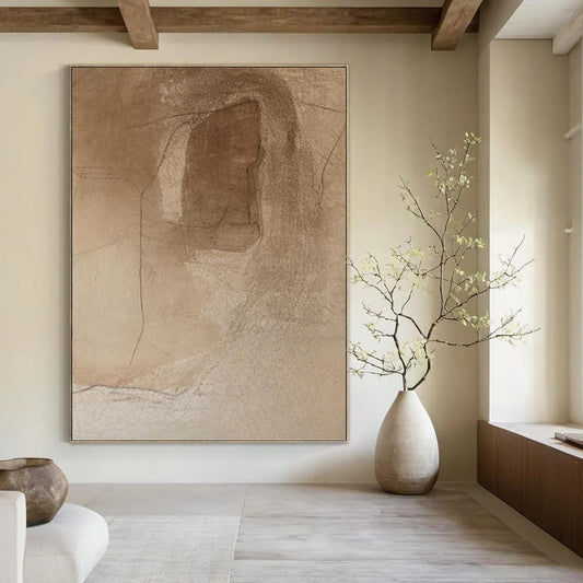 “Brown Sketchy Abstraction” - Minimalist Line Drawing Painting On Canvas DKH1659