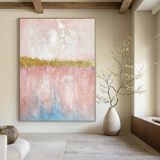 Pink & Gold Abstract Divide - Minimalist Abstract Painting On Canvas CT2288