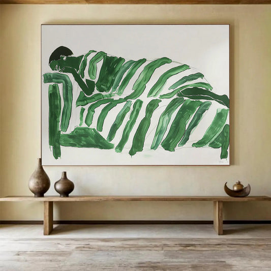 Green - Clad Figure on Sofa Minimalist Painting On Canvas DKH227