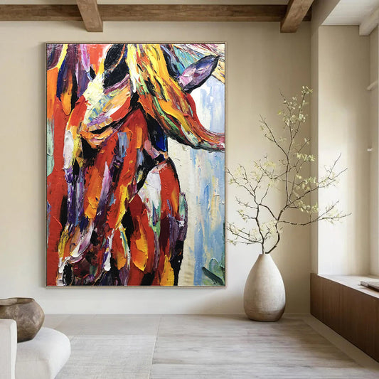 Vibrant Colorful Horse - Impasto Animal Painting On Canvas DKH1272