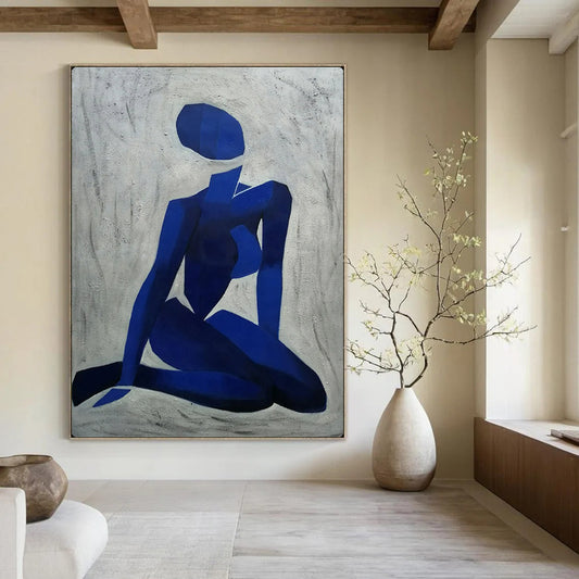 “Blue Abstract Figure” – Cubist - Inspired Oil Painting On Canvas CT2165