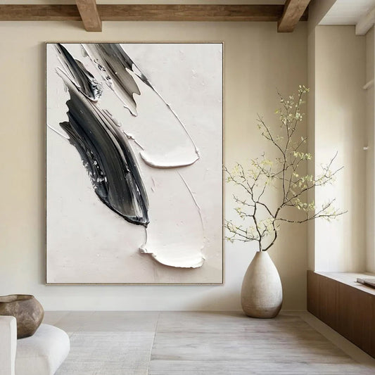 “Monochrome Textured Swirls” - Abstract Palette Knife Painting On Canvas DKH1669