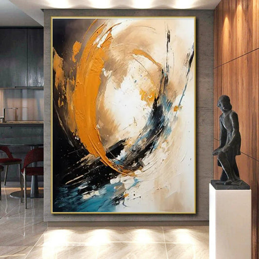 “Orange - Blue - Black Abstract Swirl” ,Abstract Oil Painting CT0829