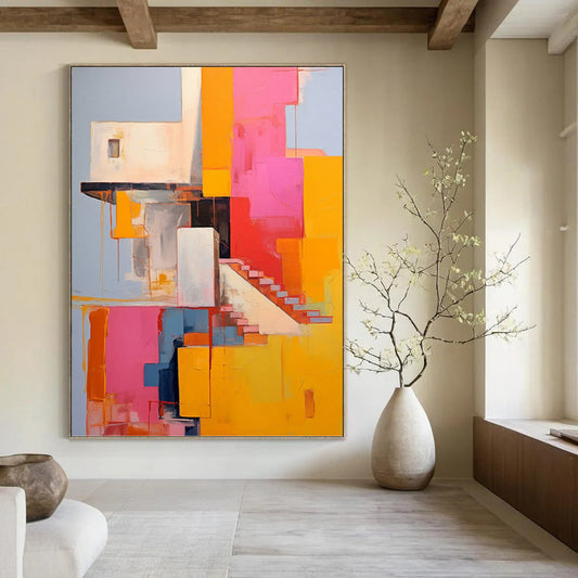 Vibrant Color Block Abstract Architecture - Abstract Painting On Canvas DKH1323