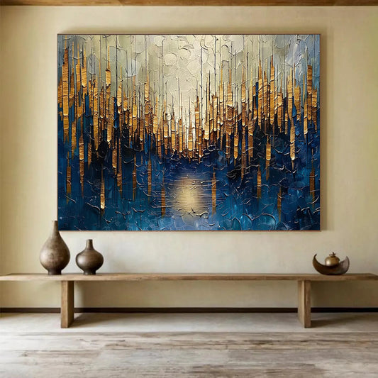 “Golden Forest Reflection” Landscape - inspired Textured Painting On Canvas DLZ157