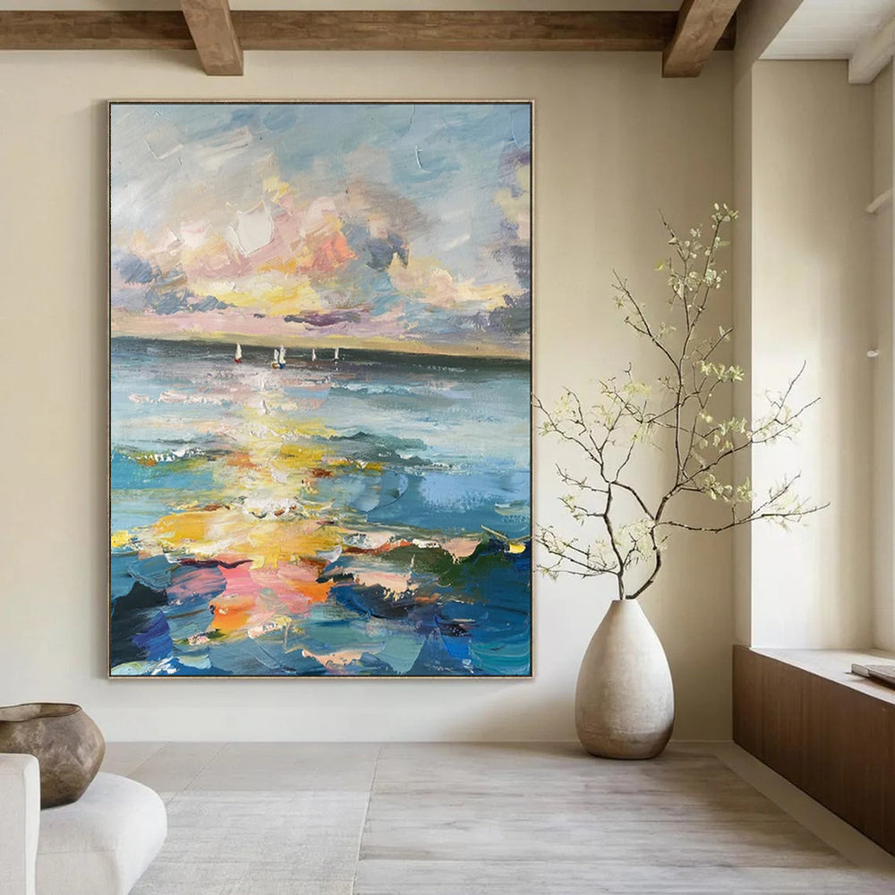 “Sailboats on a Colorful Sea: Impressionist Maritime Art” - Impasto Oil on Canvas CT1896