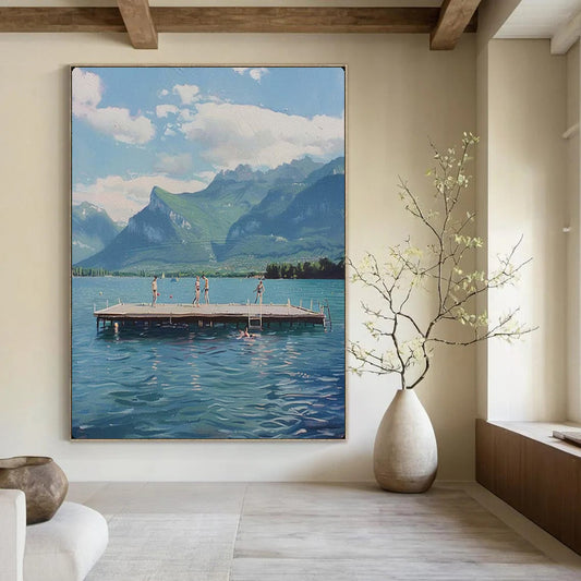 “Lakeside Mountain Retreat” – Realistic Landscape Painting On Canvas CT2119