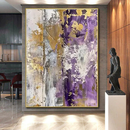 “Purple - Gold - Gray Abstract Textures” ,Abstract Acrylic Painting CT0845