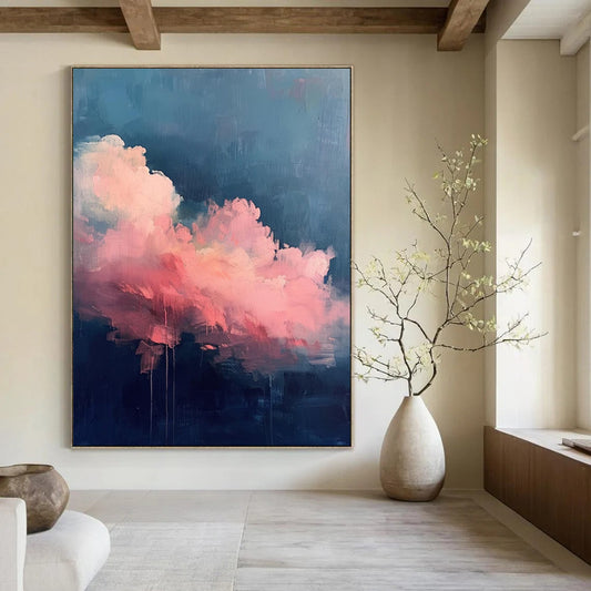 “Blending Pink Clouds and Dark Blue Background” - Abstract Cloud Decorative Painting CT1976