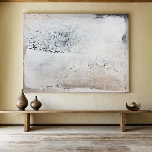 Monochrome Linear Abstract “Intricate Line Web” Painting On Canvas DKH081