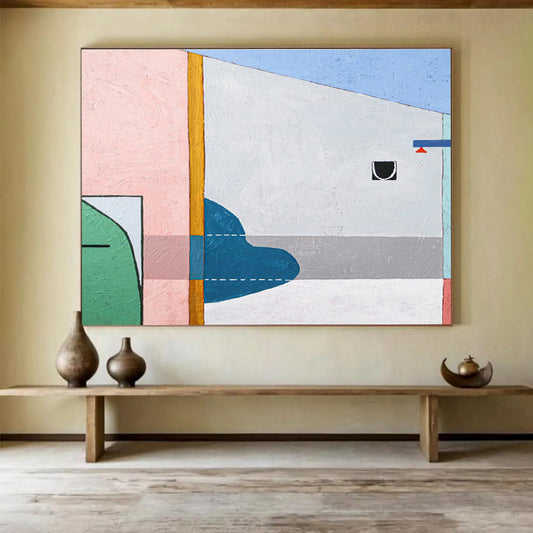 “Pink - Teal Geometric Play” Abstract Acrylic Painting On Canvas DKH548