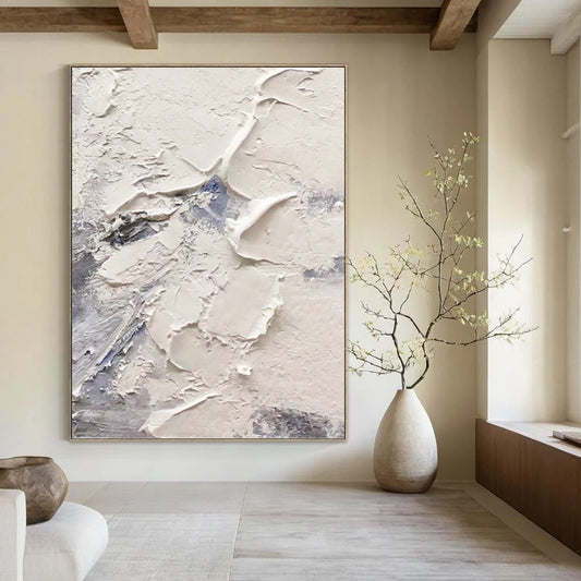 White & Gray Textured Layers - Abstract Textured Painting On Canvas DKH1258