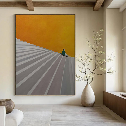 “Solitude on Orange Steps” – Minimalist Figurative Acrylic CT2100