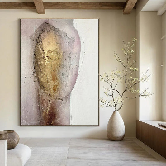 “Textured Portrait” - Gold & Pink Abstract Portrait Painting On Canvas CT2222