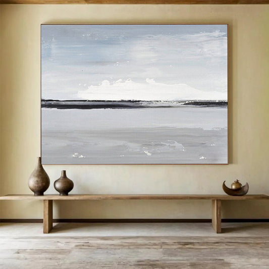 “Gray - White Minimalist Sea” Abstract Acrylic Painting On Canvas DKH437