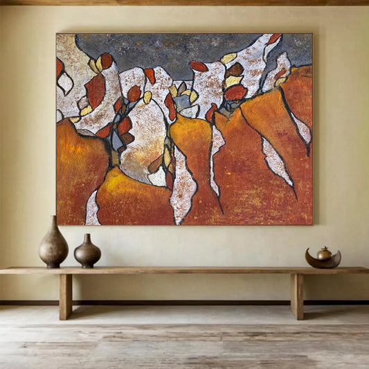 “Earth - Toned Fragmented Forms - Oranges, Whites, and Browns” Painting On Canvas DKH005