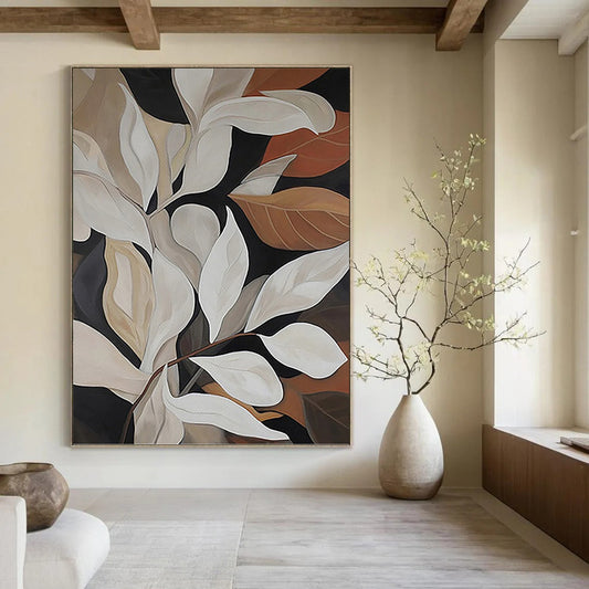 “Neutral - Toned Leafy Abstract” - Nature - Inspired Painting On Canvas DKH1125