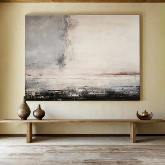 Minimalist Abstract Landscape - Soft Neutrals and Subtle Lines Painting On Canvas DKH046