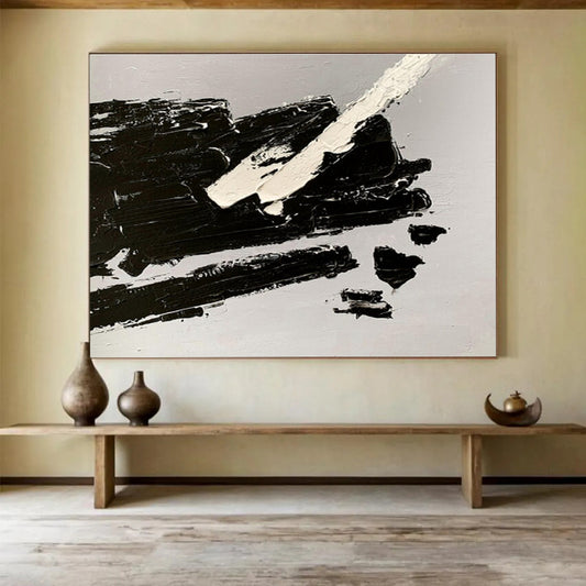 Black and White Textured Abstract Painting On Canvas DKH284