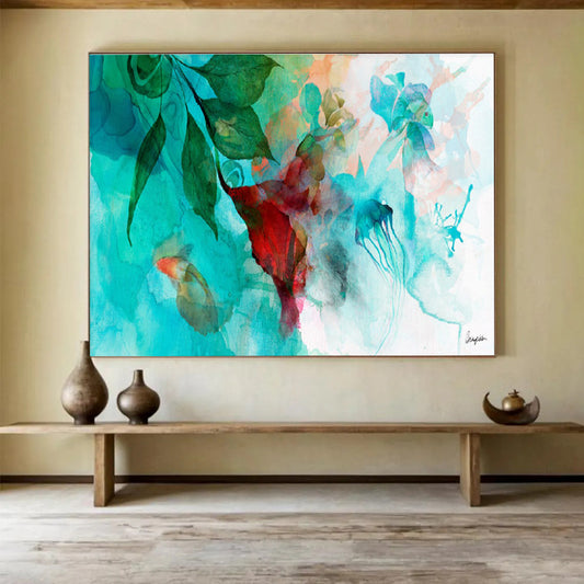 “Colorful Underwater - Floral Fusion” Watercolor - Style Fantasy Painting On Canvas DKH538