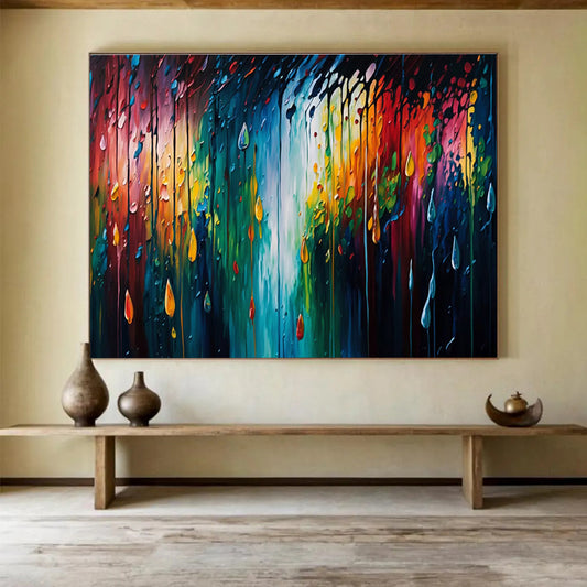 “Rainbow Drip - Colorful Raindrop Abstract Painting On Canvas” DKH867