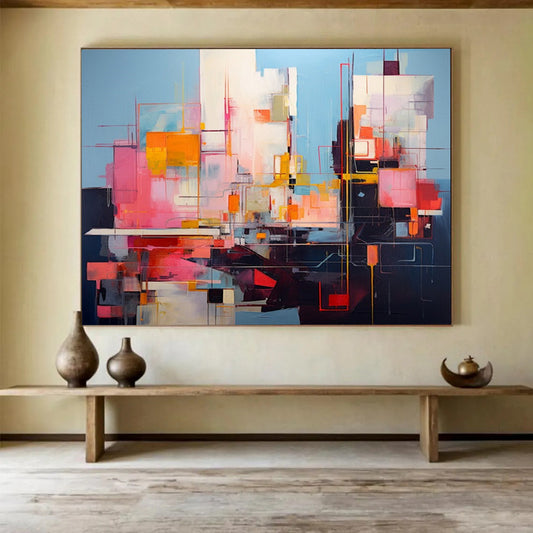 “Colorful, Geometric ‘Urban Energy’” - Abstract Cityscape Painting On Canvas DLZ020