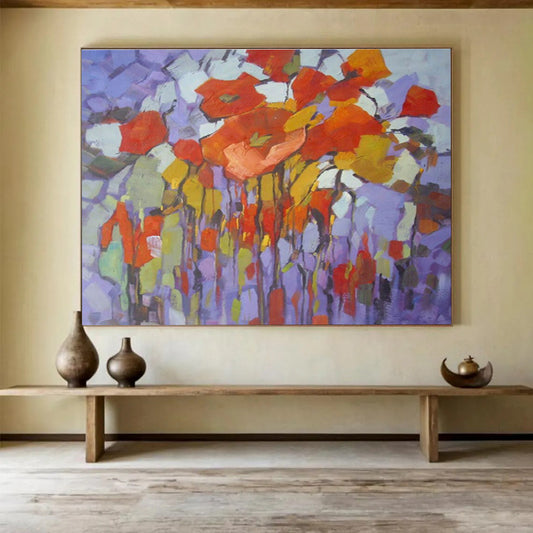 “Colorful Poppy Abstraction” - Vibrant Botanical Painting On Canvas DKH853