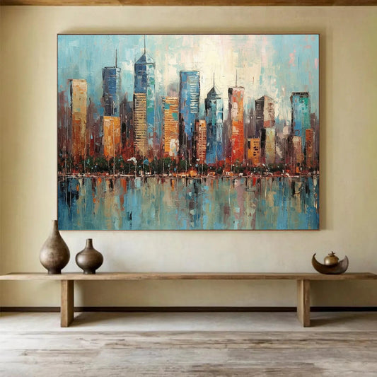 “Colorful Cityscape Reflection” Cityscape Painting On Canvas DLZ077