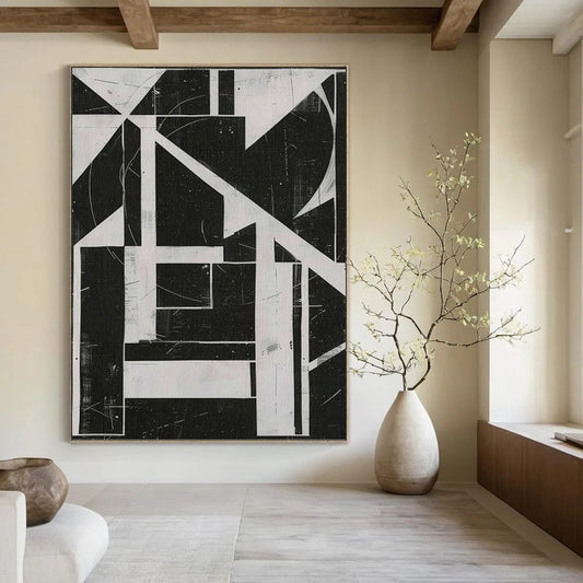 Monochrome Geometric Collage - Urban Edge Painting On Canvas DKH1151