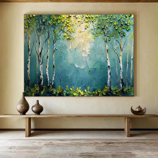 “Sunlit Birch Forest” - Textured Landscape Painting On Canvas DKH828